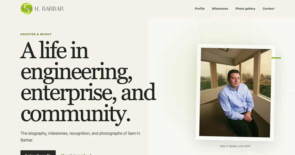Sam H. Barbar — personal biography and milestones website