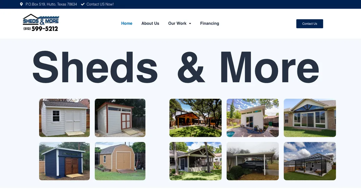 Sheds & More — shed and patio builder website with project gallery